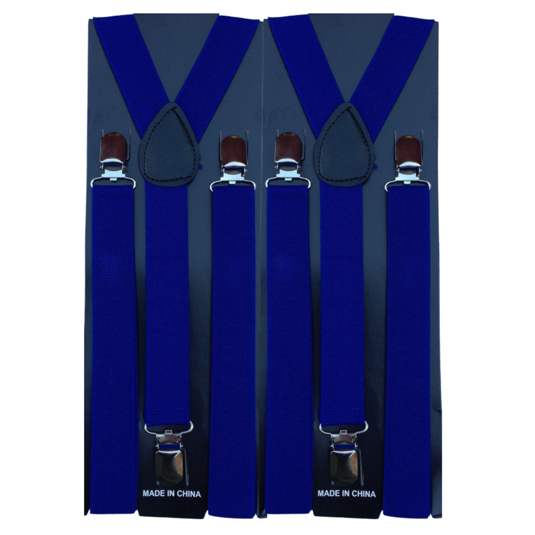 Men's Adjustable Elastic Suspenders Braces - 2 Pack Clip-On Formal Slim Design in Blue