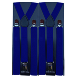 Men's Adjustable Elastic Suspenders Braces - 2 Pack Clip-On Formal Slim Design in Blue