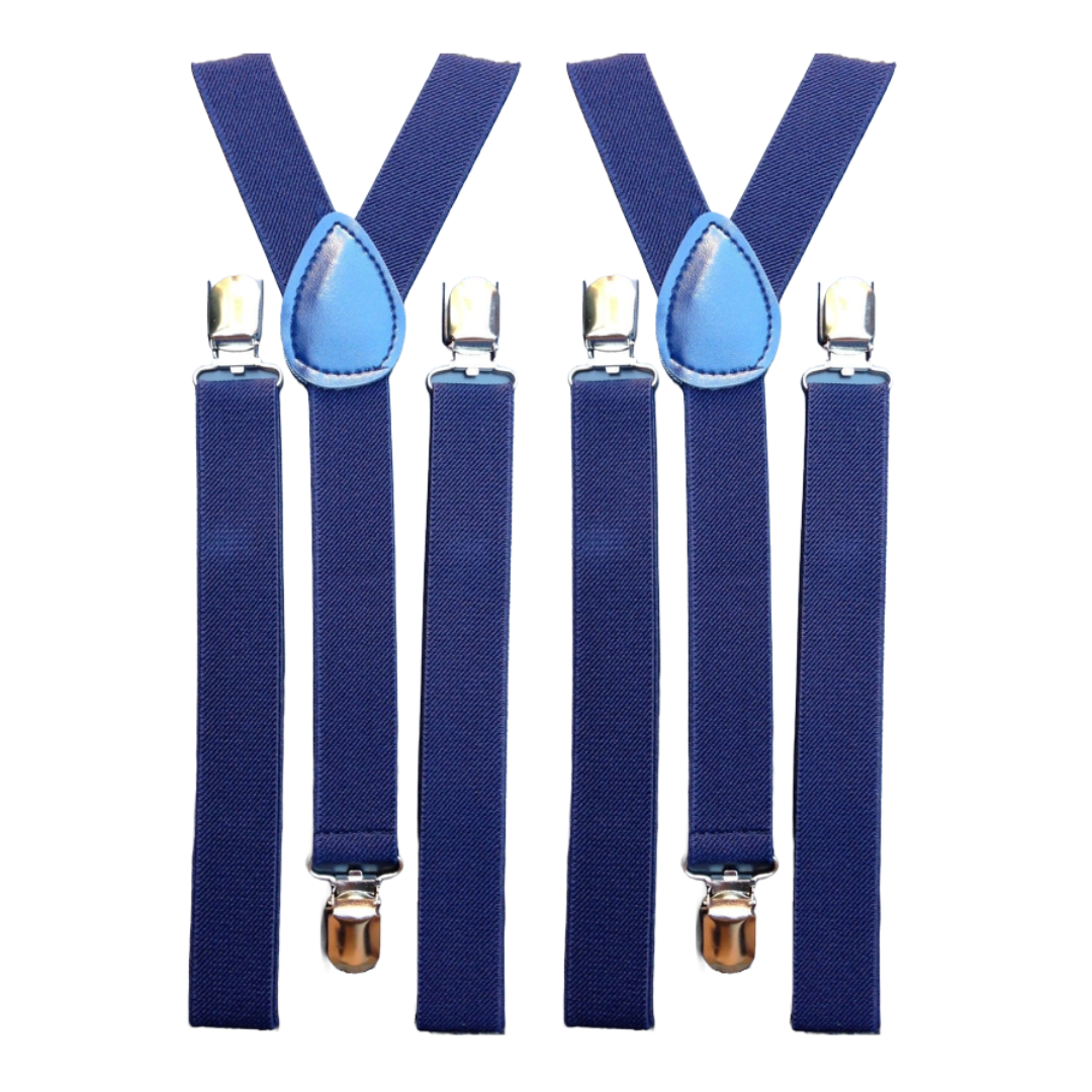 Navy Blue Adjustable Men's Clip-On Suspenders Braces - 2 Pack Slim Formal Wedding Style