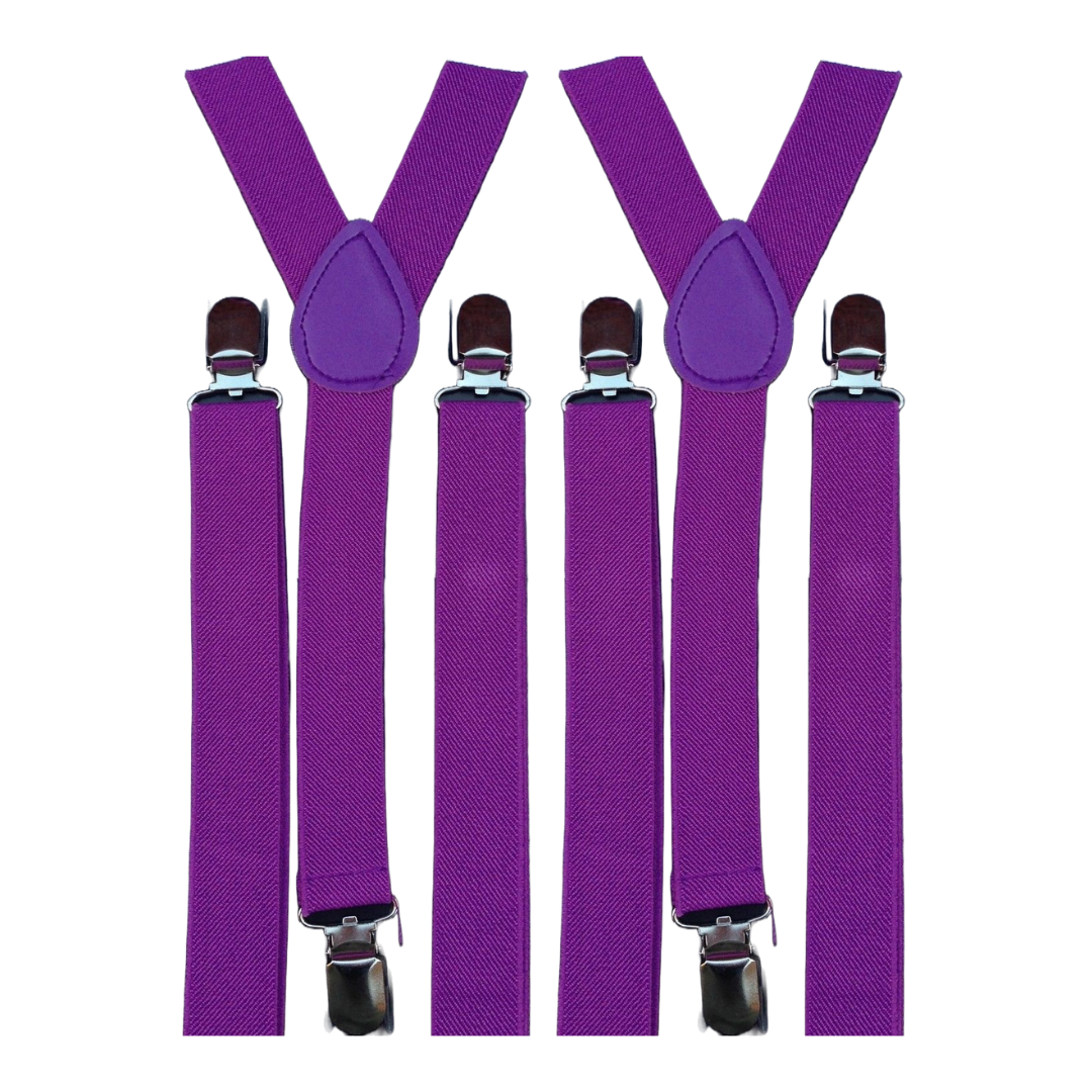 Adjustable Purple Clip-On Men's Suspenders Braces - 2 Pack for Weddings and Formal Events