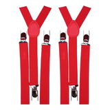 Adjustable Red Men's Suspenders Braces - 2 Pack Clip-On Elastic for Formal and Wedding Events