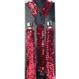 Adjustable Red Sequin Men's Suspenders - 2x Slim Clip-On Braces for Formal Events