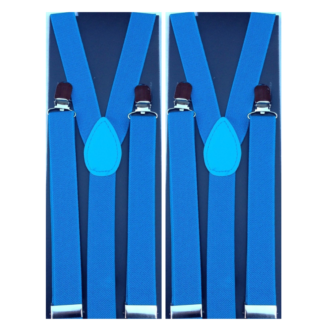 Adjustable Sky Blue Men's Suspenders Braces - 2-Pack Clip-On Elastic Formal Slim Fit