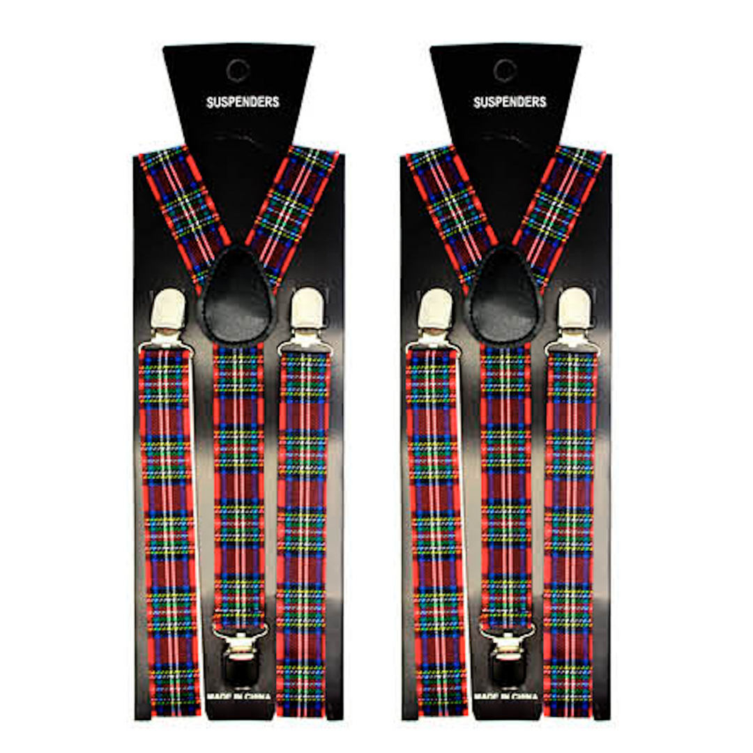 Tartan 2 Adjustable Men's Clip-On Suspenders - Strong Elastic Braces for Formal Events and Weddings