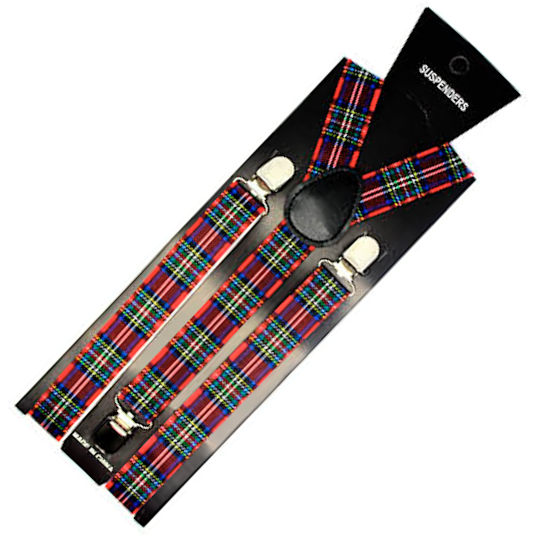 Tartan 2 Adjustable Men's Clip-On Suspenders - Strong Elastic Braces for Formal Events and Weddings