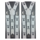 2-Pack Adjustable Men's Suspenders with Black Skull Design - Elastic Clip-On Braces for Formal Events and Weddings