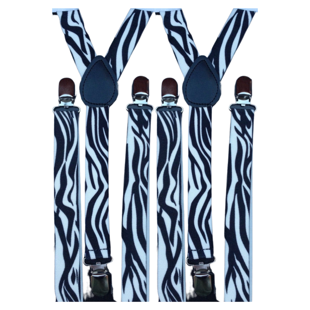 Adjustable Zebra Print Men's Suspenders - 2-Pack Slim Braces for Formal Events and Weddings