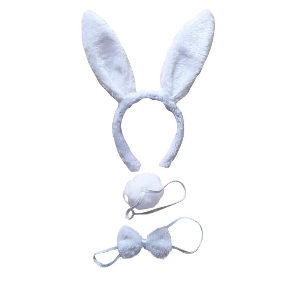 White Rabbit 3-Piece Costume Accessory Set with Ears, Bow Tie, and Tail for Festive Occasions