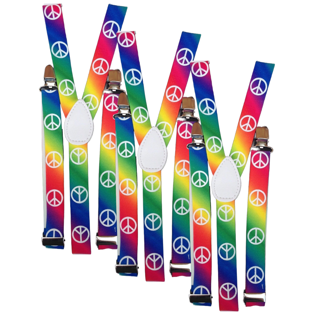 Rainbow Peace Symbol Adjustable Men's Suspenders - 3-Pack Slim Clip-On Braces for Weddings and Formal Events