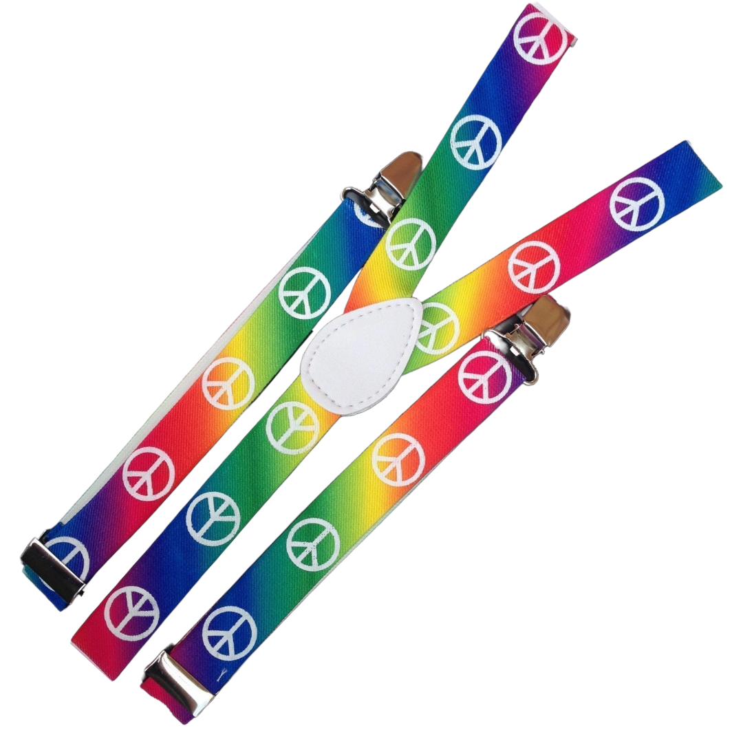 Rainbow Peace Symbol Adjustable Men's Suspenders - 3-Pack Slim Clip-On Braces for Weddings and Formal Events