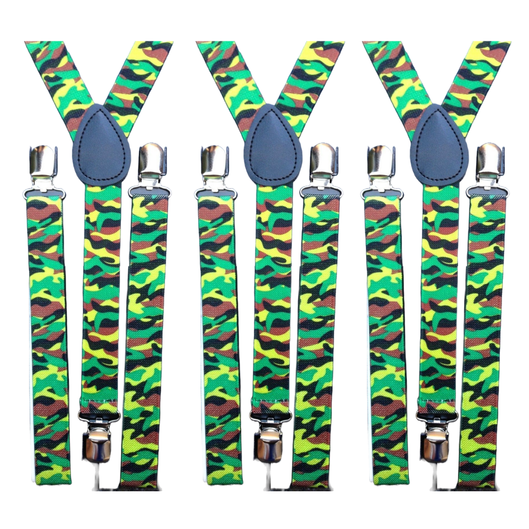 3-Pack Men's Adjustable Camouflage Suspenders - Strong Clip-On Elastic Braces for Formal Events