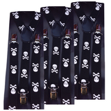 3-Pack Adjustable Men's Suspenders with Strong Clips - Black Elastic with White Skull Design for Formal Events