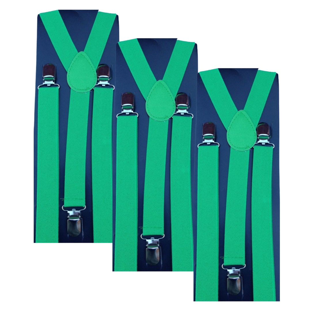 Adjustable Men's Clip-On Suspenders - 3 Pack Elastic Formal Braces in Green for Weddings and Events