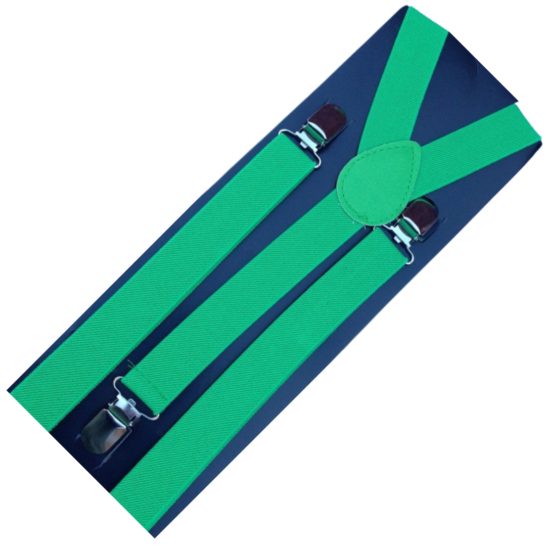 Adjustable Men's Clip-On Suspenders - 3 Pack Elastic Formal Braces in Green for Weddings and Events