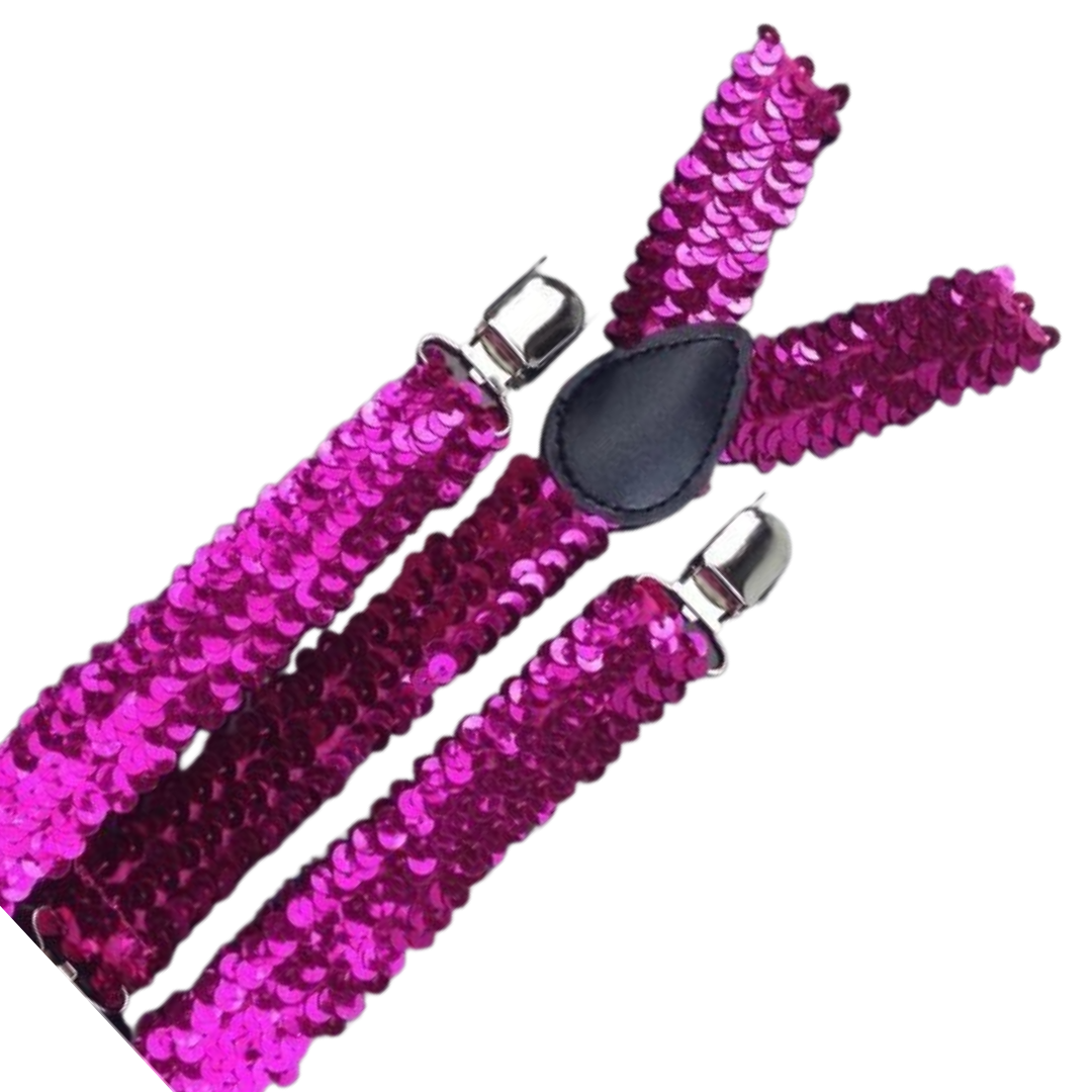 Adjustable Hot Pink Sequin Men's Suspenders Braces - 3 Pack, Slim Fit, Clip-On, Ideal for Formal Events and Weddings