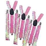 Light Pink Sequin Men's Adjustable Suspenders - 3-Pack Clip-On Braces for Formal Events and Weddings