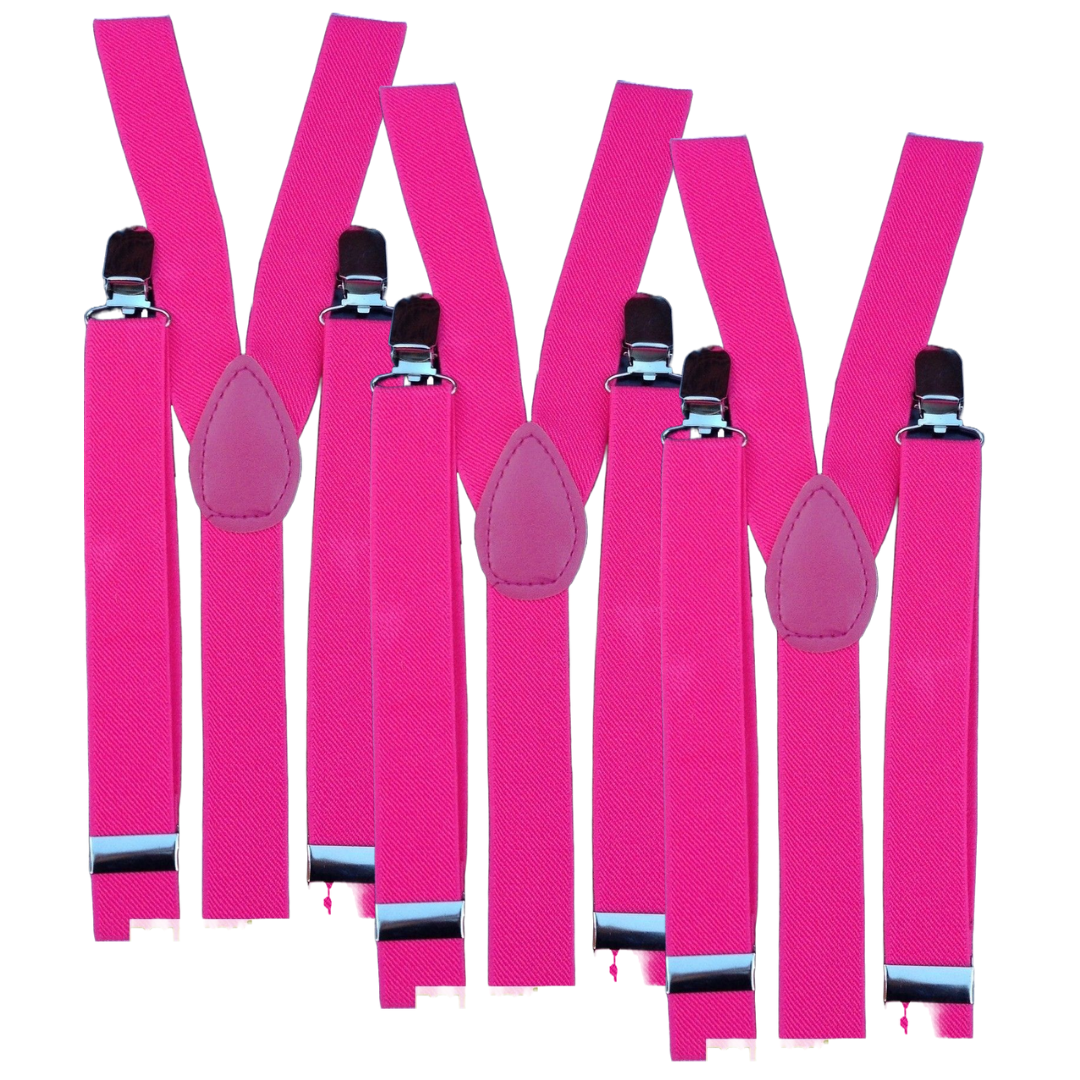 Adjustable Pink Clip-On Elastic Suspenders for Men - 3 Pack Slim Fit for Weddings and Formal Events