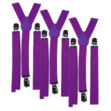 3-Pack Adjustable Men's Elastic Suspenders - Purple Slim Formal Clip-On Braces for Weddings and Parties