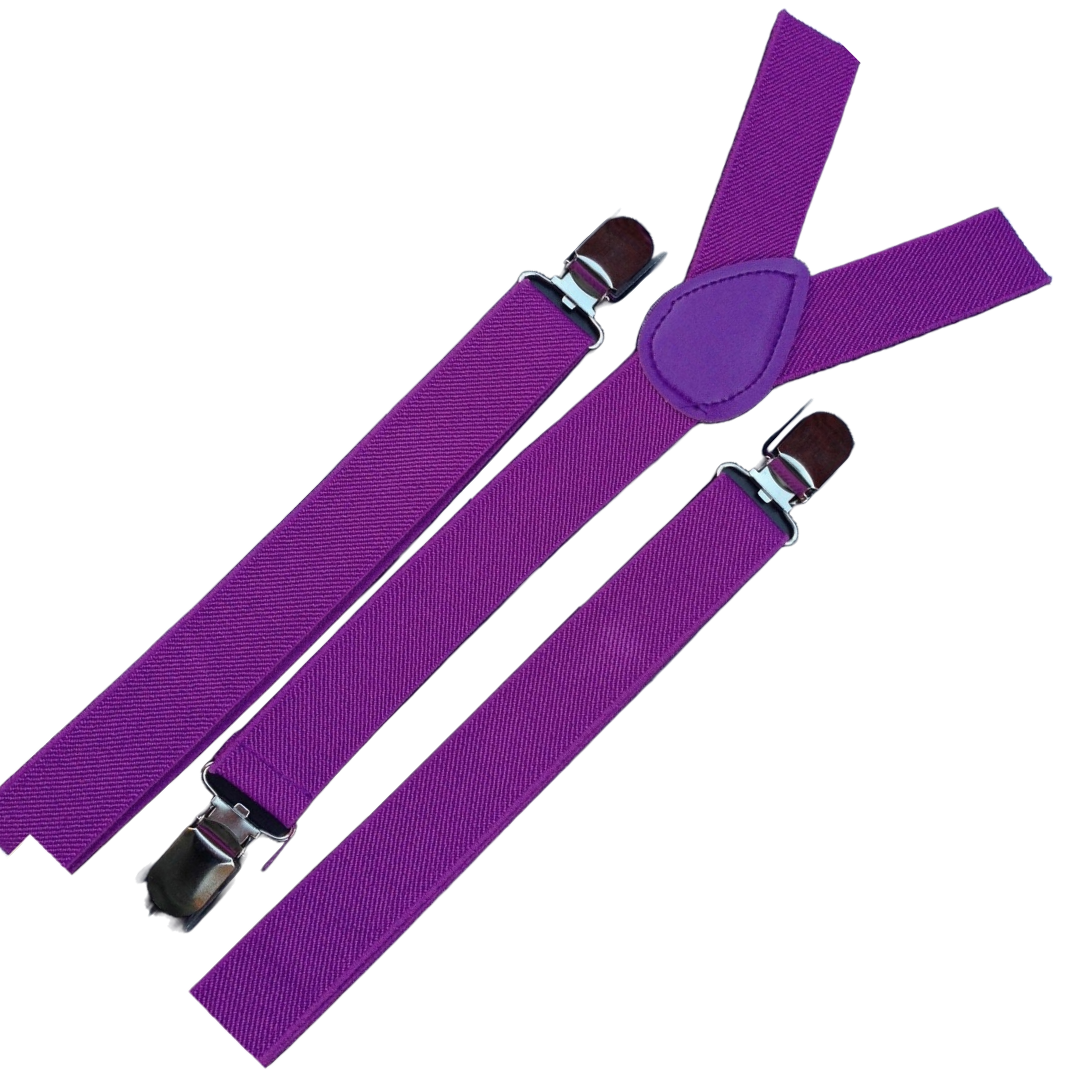 3-Pack Adjustable Men's Elastic Suspenders - Purple Slim Formal Clip-On Braces for Weddings and Parties