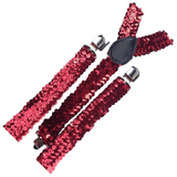 3-Pack Adjustable Men's Sequin Suspenders - Red Elastic Clip-On Braces for Formal Events