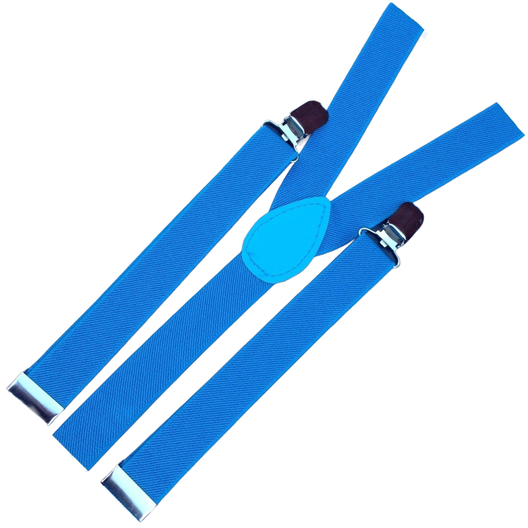 Set of 3 Adjustable Men's Elastic Suspenders - Slim Sky Blue Clip-On Braces for Formal Events