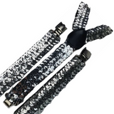 3-Pack Adjustable Men's Clip-On Suspenders - Elastic Formal Wedding Slim - Silver Sequin Finish