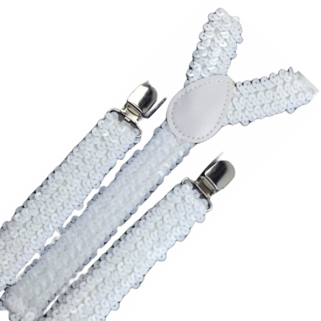 3-Pack Adjustable Men's Elastic Suspenders - White Sequin Finish for Formal Events and Weddings