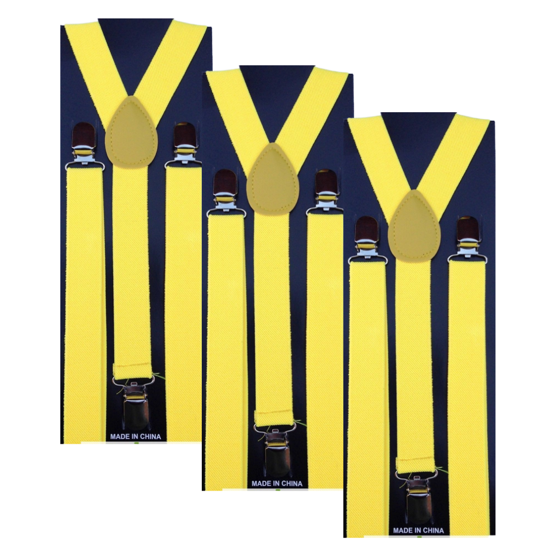 Adjustable 3-Pack Men's Elastic Suspenders - Slim Fit Clip-On Braces for Formal Events - Yellow