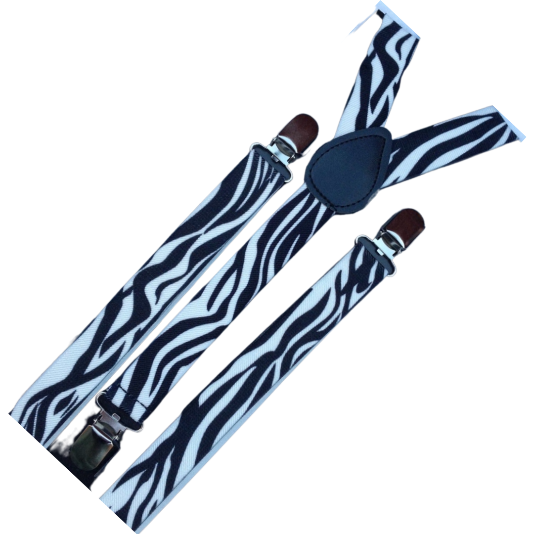 Zebra Patterned Adjustable Men's Suspenders Braces - 3 Pack Slim Clip-On Elastic Formal Wear