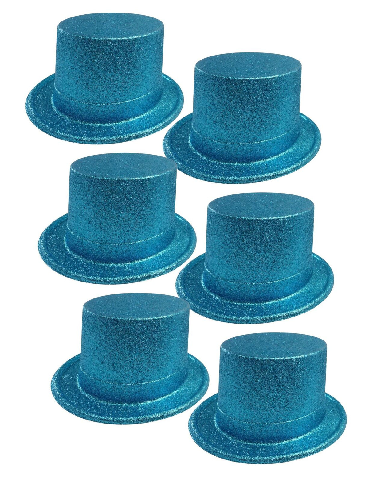 Bulk Set of 6 Sky Blue Glitter Top Hats for Fancy Dress Parties - Fun Costume Accessory