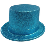 Bulk Set of 6 Sky Blue Glitter Top Hats for Fancy Dress Parties - Fun Costume Accessory - Side View