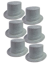 Bulk Set of 6 Sparkling Silver Top Hats - Fun Fancy Dress Accessories - One Size Fits Most