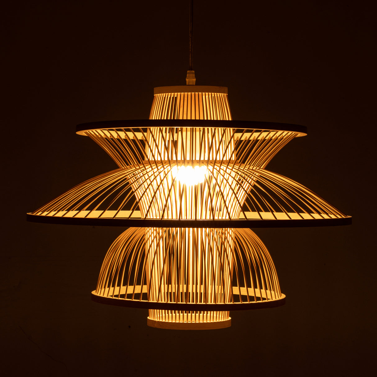 Aurora Natural Hand-Woven Bamboo 3-Layer Pendant Lamp Light