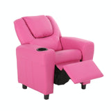 Kids Pink Recliner Armchair - Oliver Children's Lounge Sofa with Cup Holder