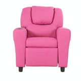 Kids Pink Recliner Armchair - Oliver Children's Lounge Sofa with Cup Holder