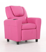 Kids Pink Recliner Armchair - Oliver Children's Lounge Sofa with Cup Holder