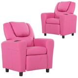 Set of 2 Pink Kids Recliner Armchairs - Oliver Children's Lounge Sofa