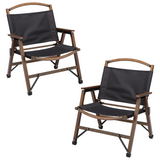 Bamboo Portable Outdoor Camping Chairs - Waterproof Black 2-Pack for Travel and Picnics