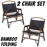 Bamboo Portable Outdoor Camping Chairs - Waterproof Black 2-Pack for Travel and Picnics