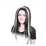 Women's Long Straight Vampire Wig - Black and White Halloween Costume Accessory