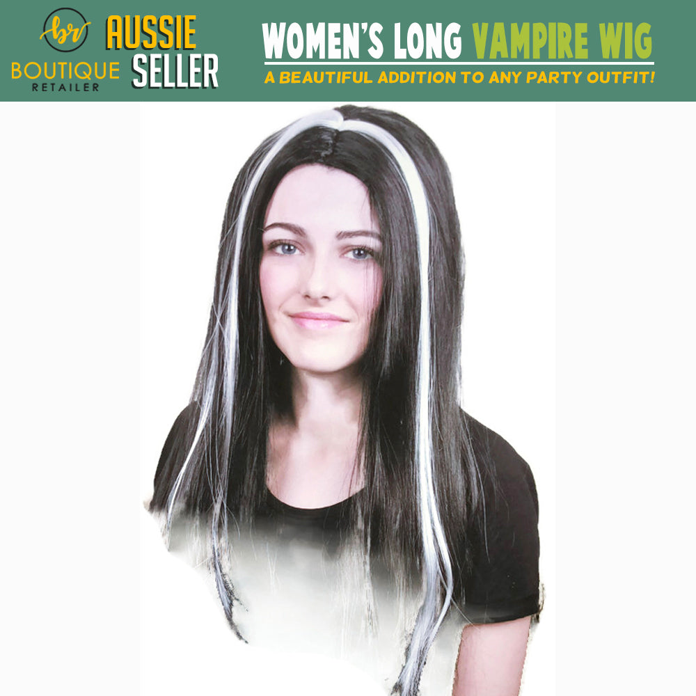 Women's Long Straight Vampire Wig - Black and White Halloween Costume Accessory