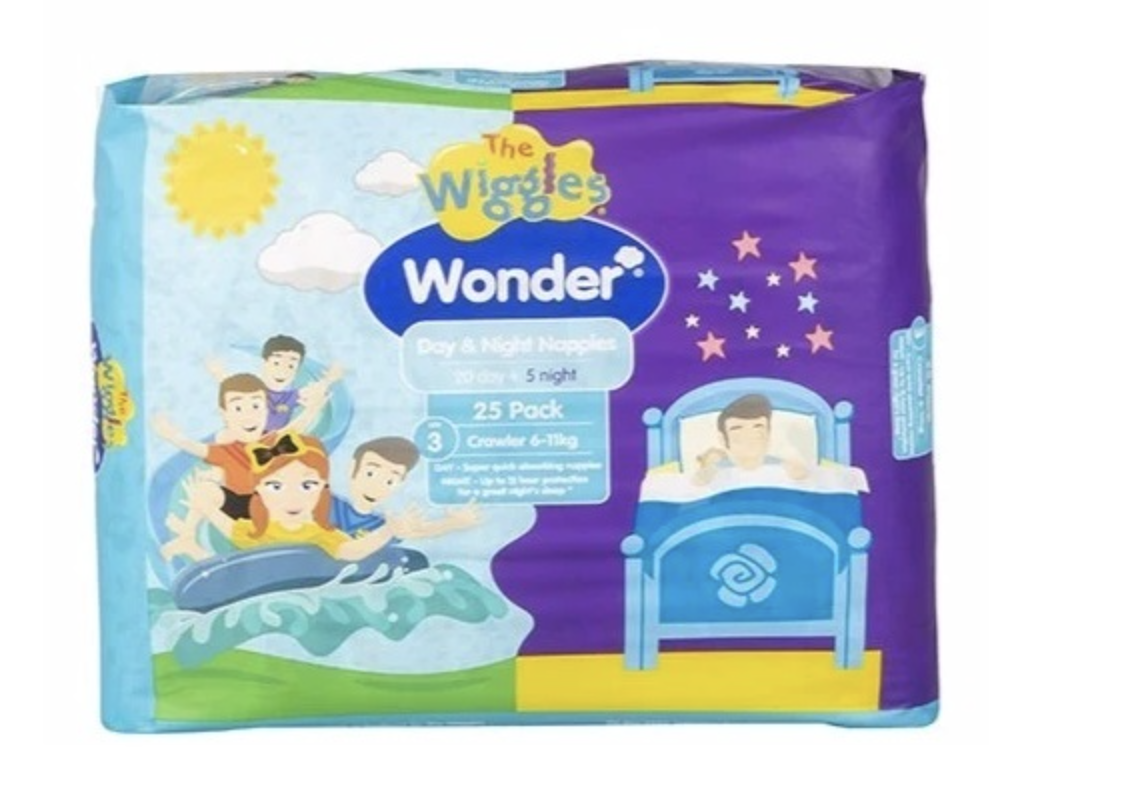 The Wiggles Day & Night Crawler Nappies Pack of 25 - Size 3 (6-11 Kg)