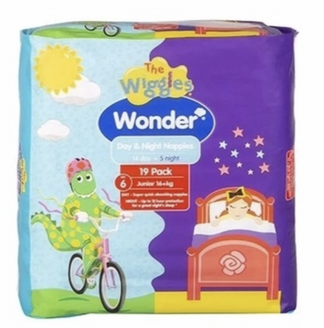 The Wiggles Day & Night Wonder Nappies 19-Pack - Size 6 for Juniors 16+kg