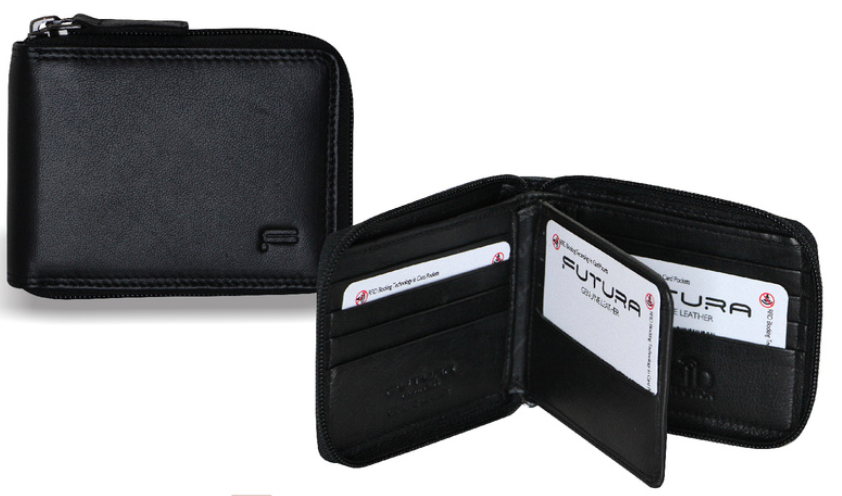 Futura Men's RFID Leather Wallet with Zip Closure - Black Gift Edition