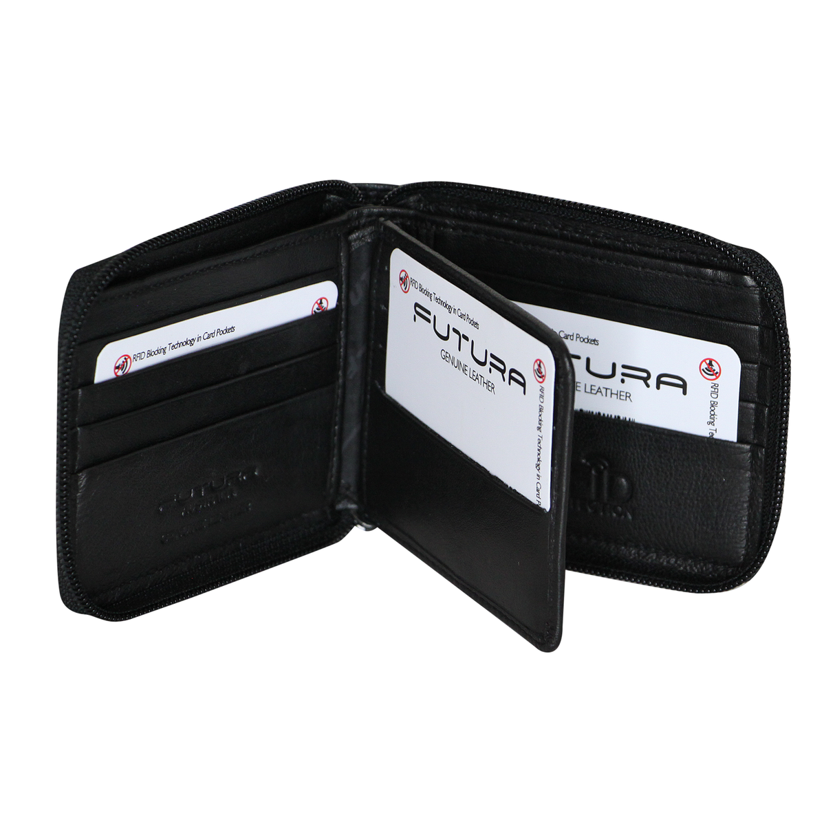 Futura Men's RFID Leather Wallet with Zip Closure - Black Gift Edition