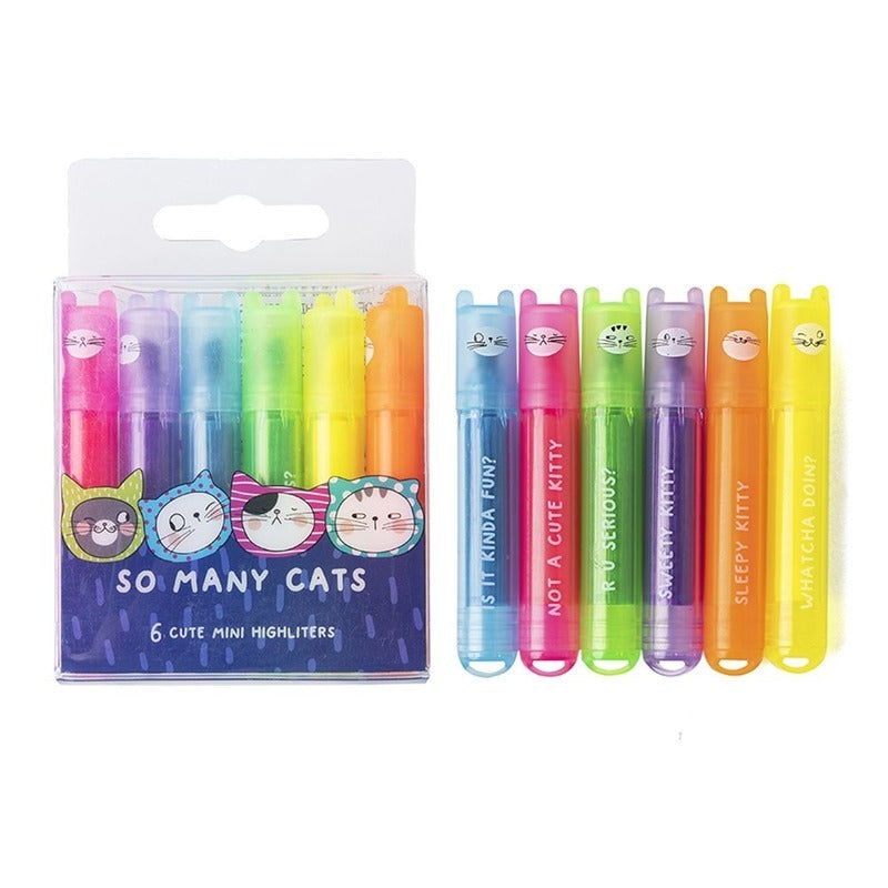 Whimsical Cat-Inspired Scented Mini Highlighters Set of 6