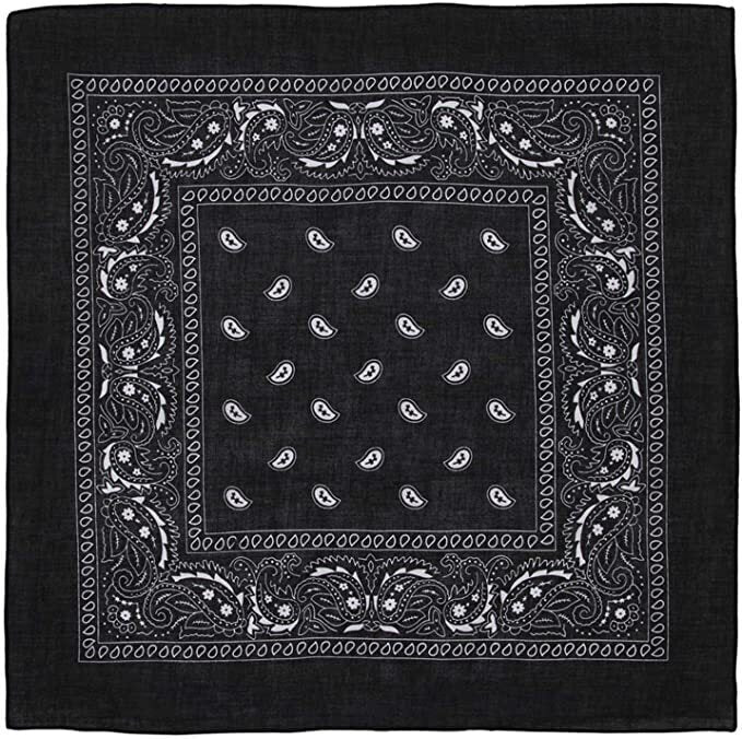 BANDANA Paisley 100% COTTON Head Wrap Durag Bandanna Summer Biker Scarf Mask - Black