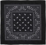 BANDANA Paisley 100% COTTON Head Wrap Durag Bandanna Summer Biker Scarf Mask - Black - Front View