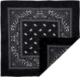 BANDANA Paisley 100% COTTON Head Wrap Durag Bandanna Summer Biker Scarf Mask - Black - Top-Down View