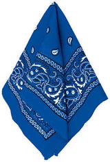 BANDANA Paisley 100% COTTON Head Wrap Durag Bandanna Summer Biker Scarf Mask - Blue - Front View